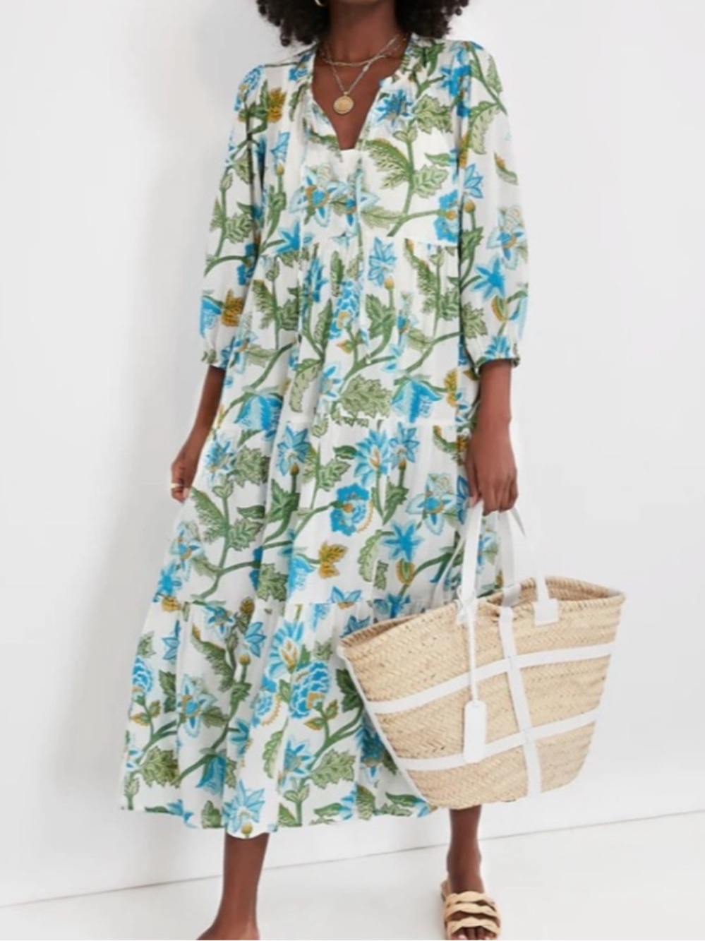 Tuckernuck White Floral Tiered Midi / Maxi Dress - Picture 2 of 8